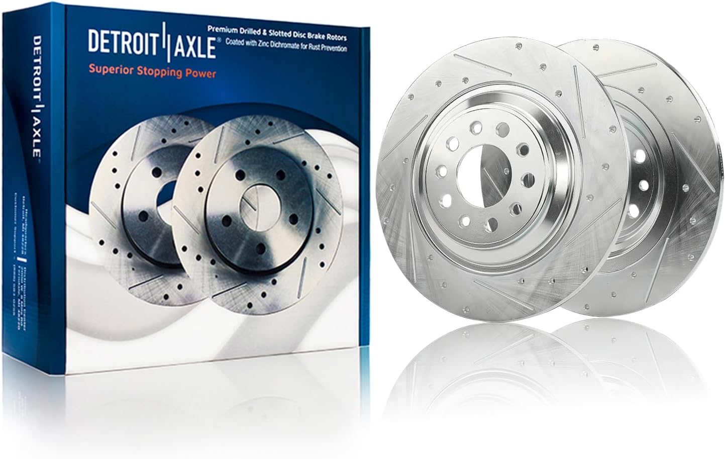 Detroit Axle - AWD Rear Brake Kit for 2014-2023 Jeep Cherokee, Drilled Slotted Brake Rotors Ceramic Brakes Pads Wheel Bearing Hubs 2015 2016 2017 2018 2019 2020 2021 Replacement : 12.60' inch Rotor