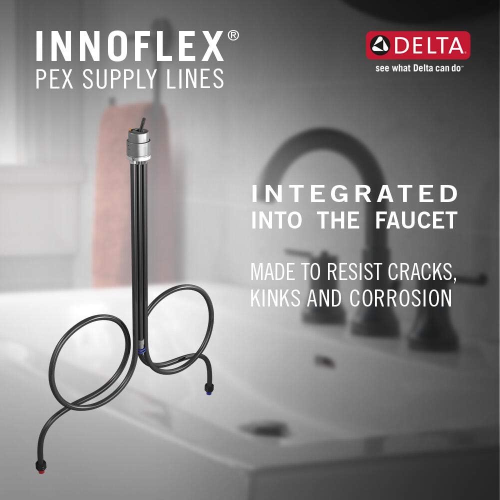 Delta Faucet Trinsic Pull Down Bathroom Faucet, Bathroom Pull Out Faucet, Black Widespread Bathroom Faucet 3 Hole Pull Down Sprayer, Bathroom Sink Faucet Magnetic Docking, Matte Black 3558-BLPD-DST
