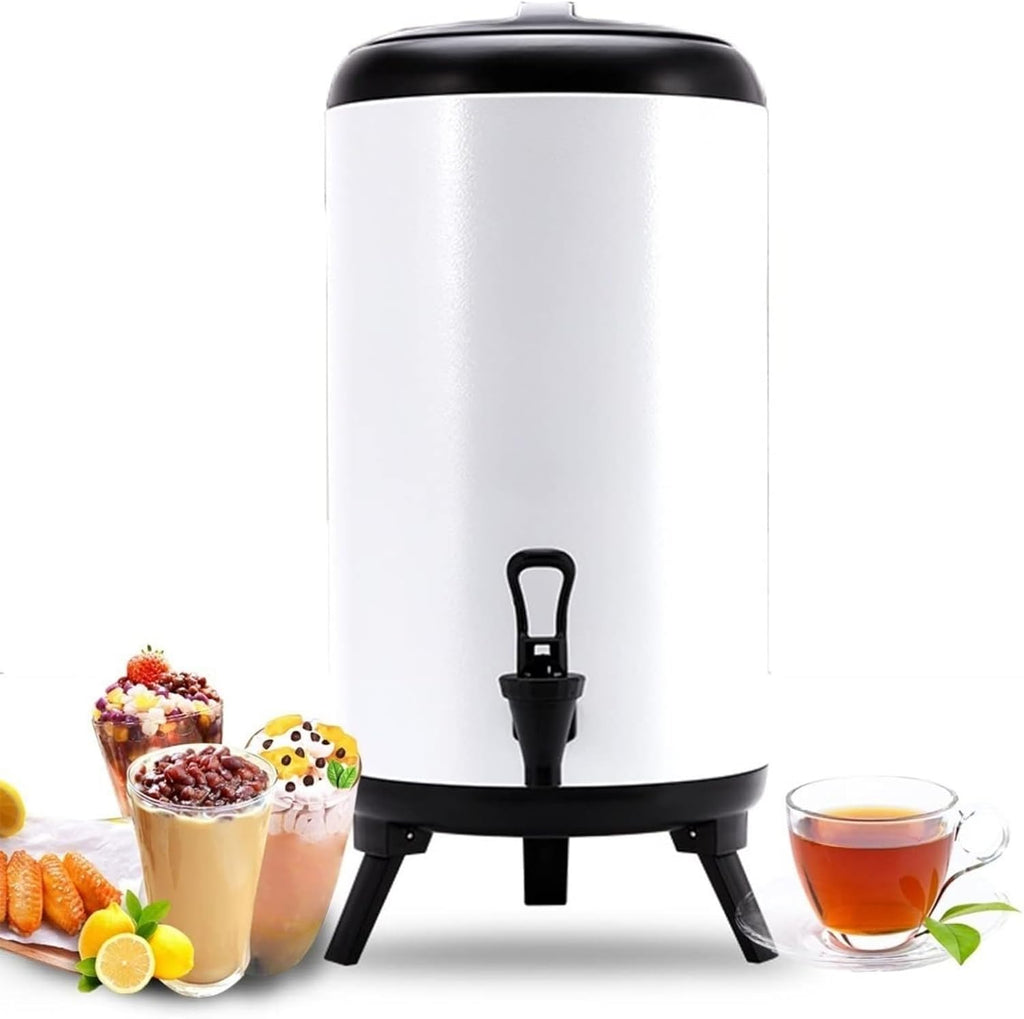 Stainless Steel Hot And Cold Water Dispenser 6L 8L 10L 12L Urn Boiler - Portable Large Capacity Sealing Teapot With Faucet For Catering, Office, Hotels, Party(White,8L)