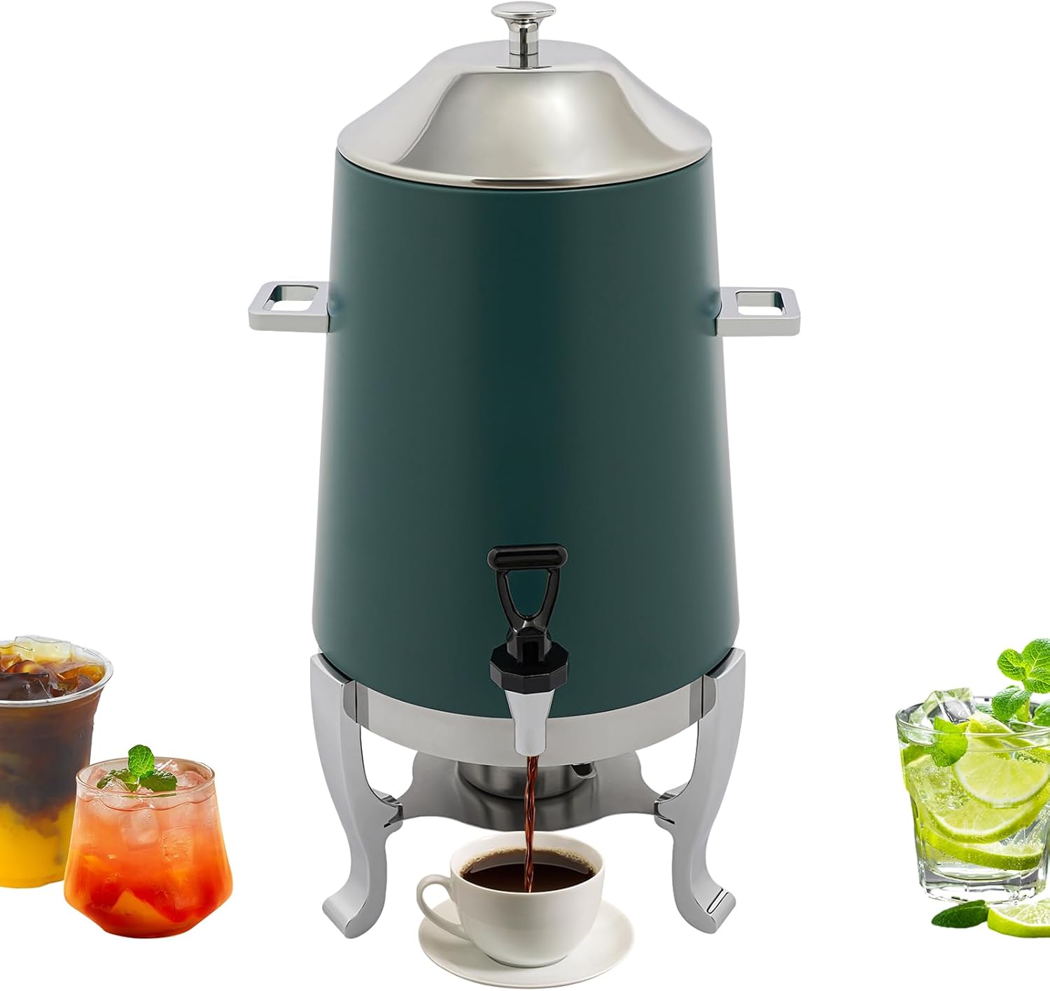 3.43 Gallon / 13L Stainless Steel Beverage Dispenser, Fuel Heating Coffee Urn with Spigot & Fuel Holder, Commercial Hot Water Dispenser Countertop for Milk Coffee Tea Water Juice