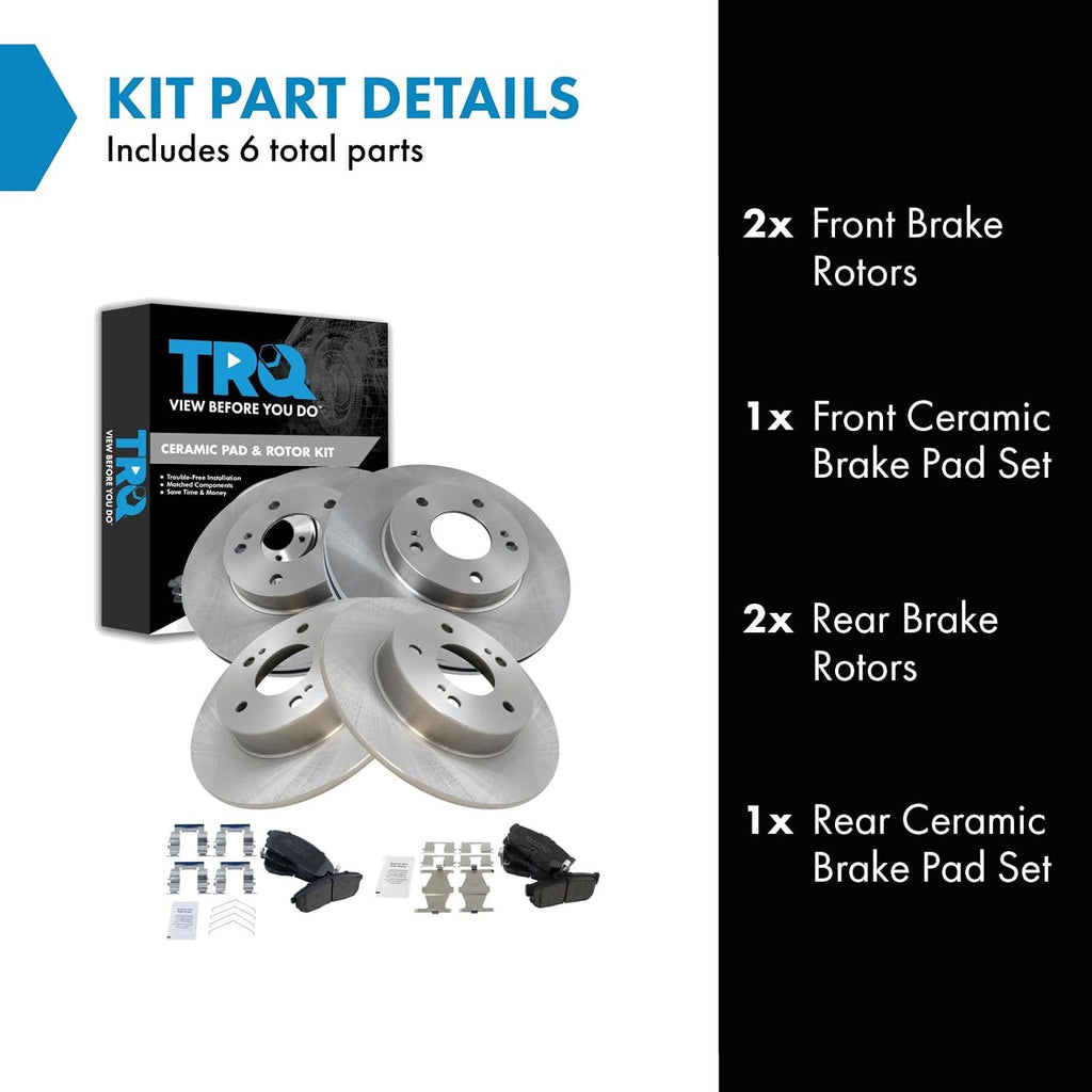 TRQ Front and Rear Brake Pad and Rotor Set Ceramic Vented Solid Rotors Compatible with 1996-1999 Infiniti I30 1994-1999 Nissan Maxima