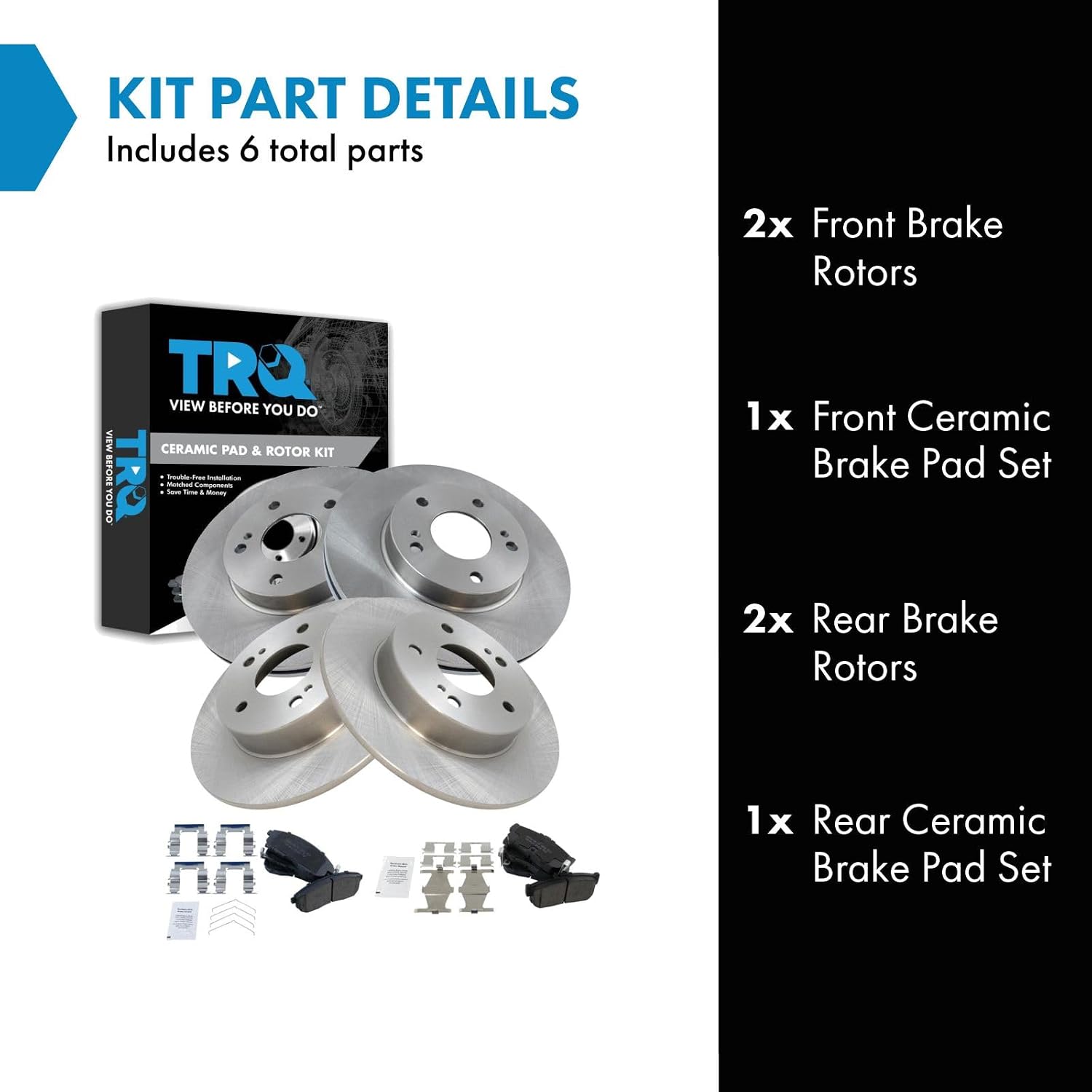 TRQ Front and Rear Brake Pad and Rotor Set Ceramic Vented Solid Rotors Compatible with 1996-1999 Infiniti I30 1994-1999 Nissan Maxima