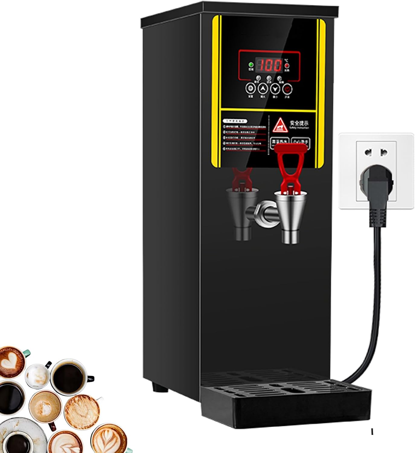 3000W Automatic Counter Hot Water Boiler, Commercial Hot Water Dispenser 30L, Electric Countertop Step-Heating Boiler for Tea, Stainless Steel Countertop Boiling Water Machine, for,A Black