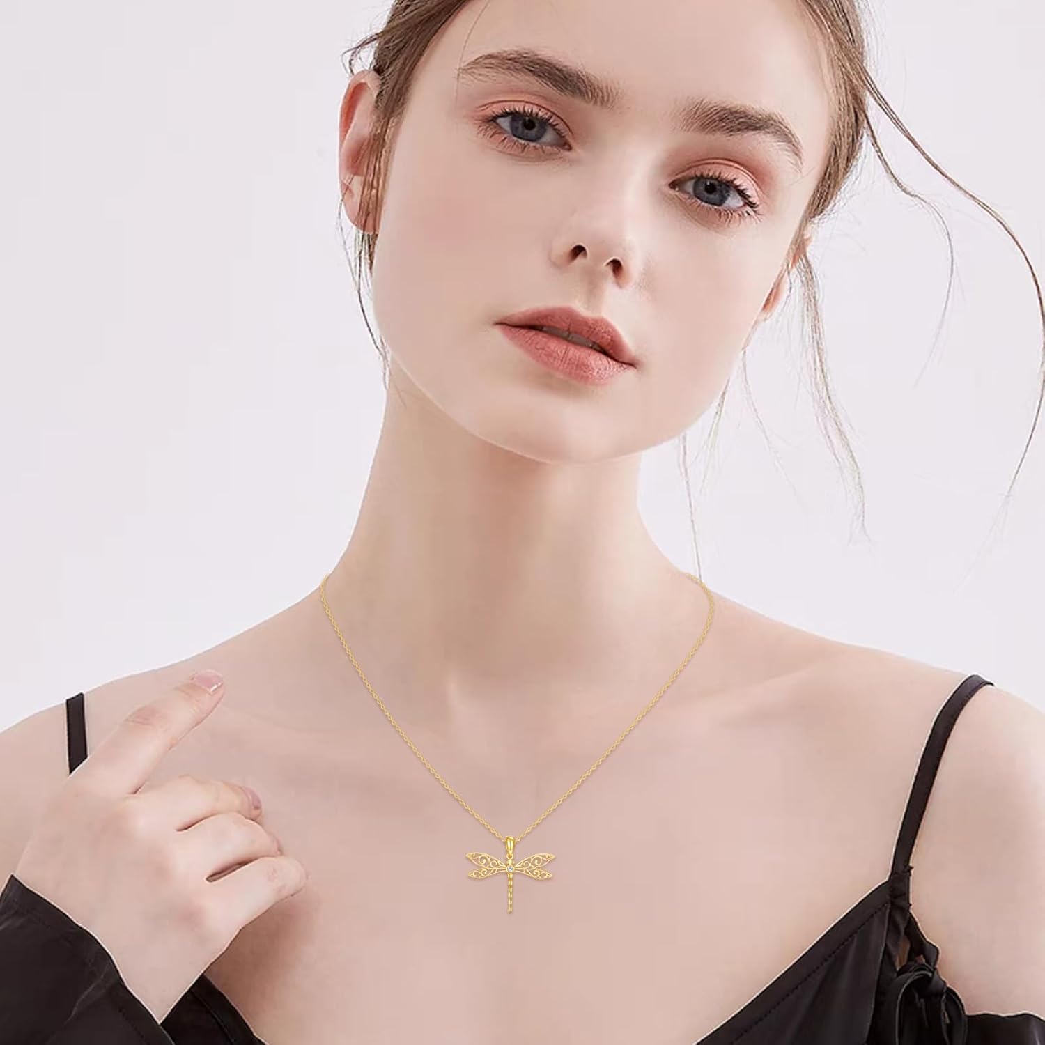 DOVRAN Real Solid Gold Birthstone Butterfly/Dragonfly/Bee/Hummingbird Necklace for Women Yellow Gold Animal Pendant for Christmas Dainty Jewelry Birthday Gifts for Mom Wife