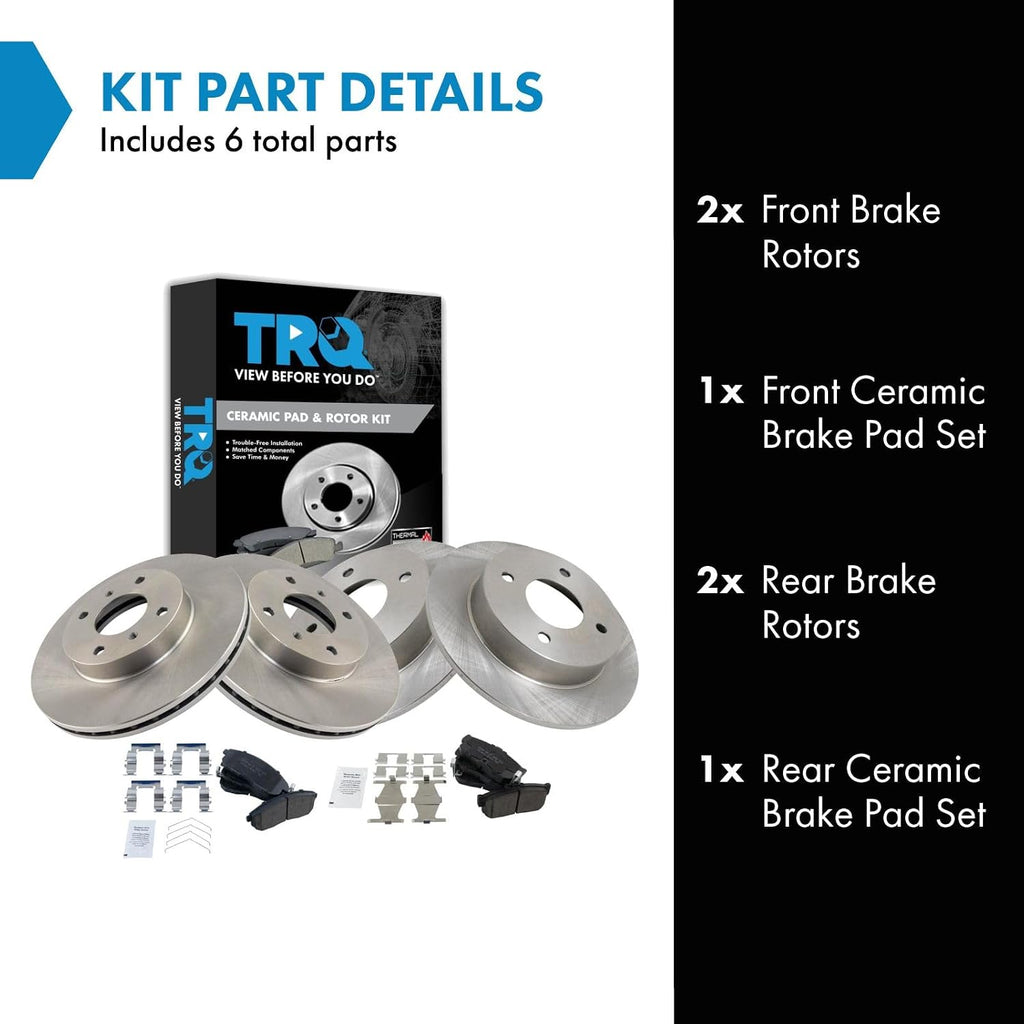 TRQ Front and Rear Brake Pad and Rotor Set Ceramic Compatible with 1999-2001 Infiniti G20 1993-2001 Nissan Altima 2000-2001 Sentra
