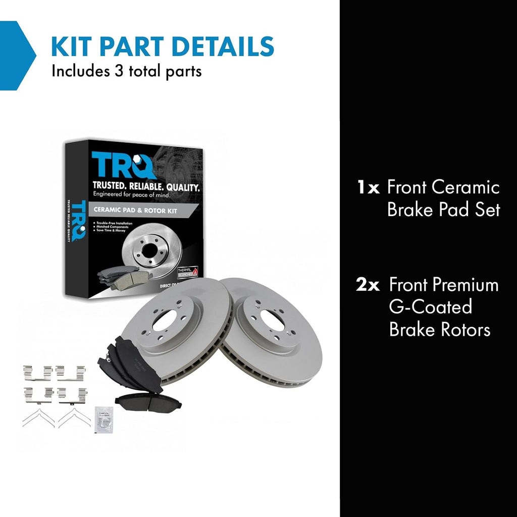 TRQ Front Brake Pad and Rotor Set Ceramic Vented Rotors Compatible with 2007-2013 Acura MDX 2014-2020 RLX 2010-2013 ZDX 2009-2015 Honda Pilot