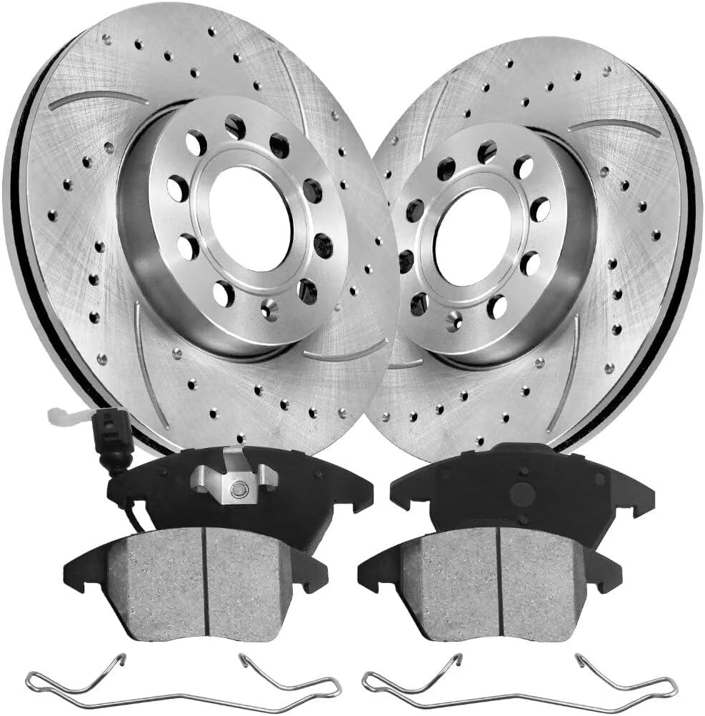 Front Brakes Pads and Rotors Kit Compatible with 2012-2013 VW Betle, 2006-2009 VW Rabbit, 2009-2013 Audi A3| 288mm(11.3in) OE No.: 34303 & D1107-8212 Front Automotive Replacement Brake Kits