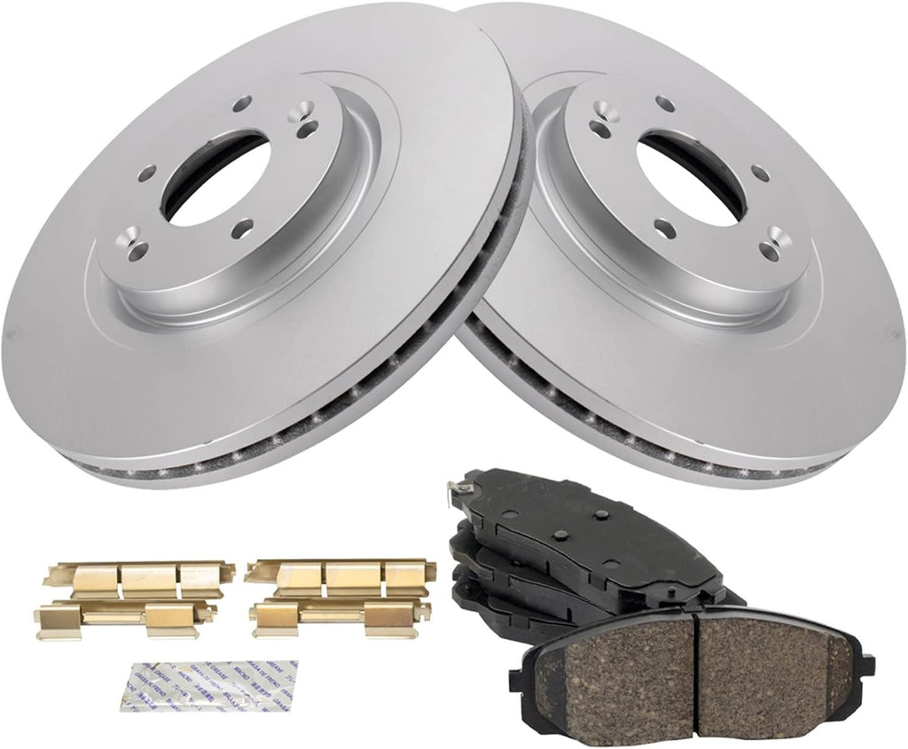TRQ Front Brake Pad and Rotor Set Ceramic G Coated Vented Rotors Compatible with 2015-2021 Kia Sedona