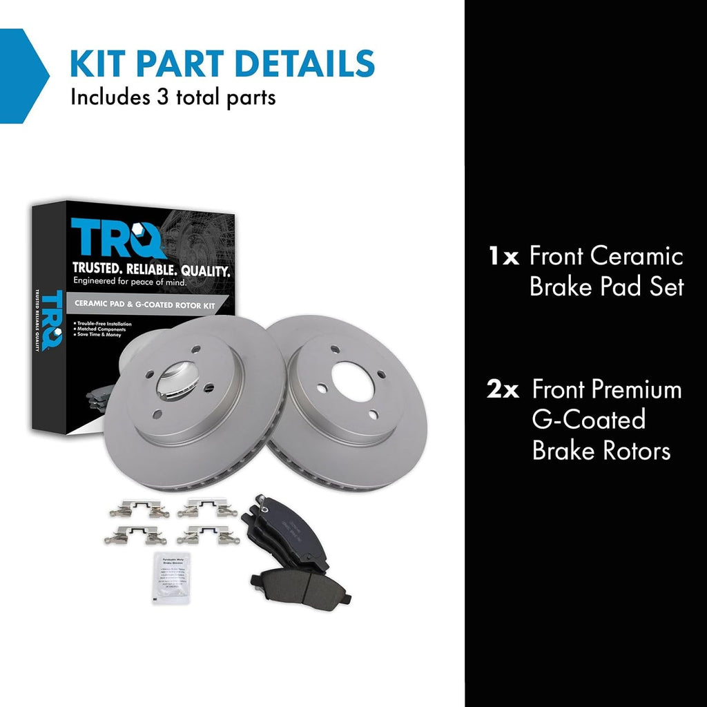 TRQ Front Brake Pad and Rotor Set Ceramic G Coated Vented Rotors Compatible with 2012-2018 Nissan Versa 2014-2018 Versa Note