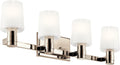 Kichler Adani 4-Light Bathroom Vanity Light Fixture with Opal Glass in Polished Nickel, Modern Wall Mount Lighting Over Mirror for Bathroom (8.25' x 30'), 55177PN