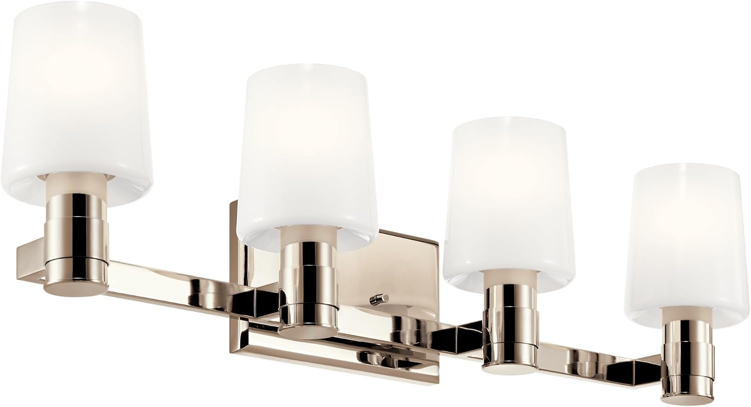 Kichler Adani 4-Light Bathroom Vanity Light Fixture with Opal Glass in Polished Nickel, Modern Wall Mount Lighting Over Mirror for Bathroom (8.25' x 30'), 55177PN