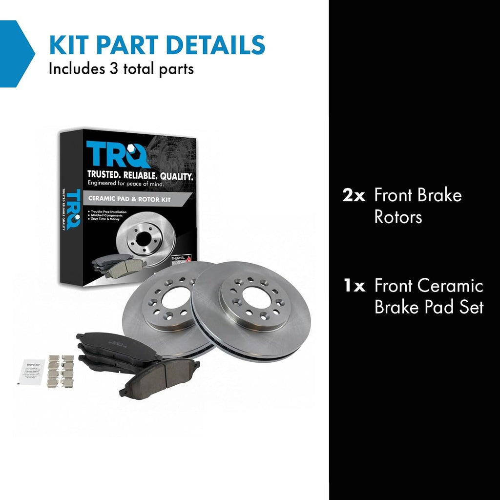 TRQ Front Brake Pad and Rotor Set Ceramic Vented Rotors Compatible with 2004-2007 Ford Freestar 2004-2007 Monterey