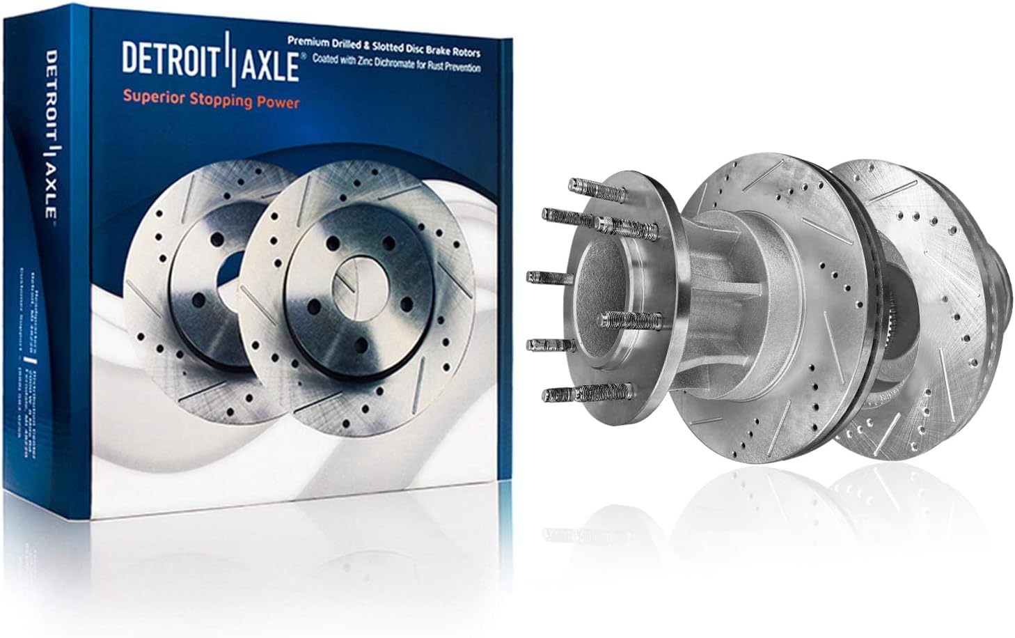 Detroit Axle - DRW Brake Kit for 2013-2022 Ford F-350 Super Duty, Drilled and Slotted Disc Brake Rotors Ceramic Brakes Pads Replacement: 14.29' inch Front and Rear Rotor