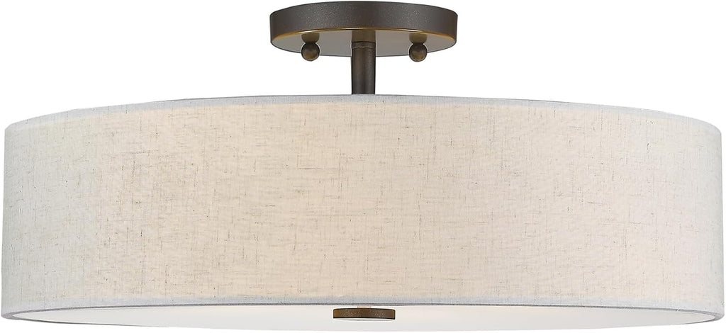 Livex Lighting 52136-92 Meridian Collection 4-Light Transitional Ceiling Mount Fixture with Oatmeal Color Fabric Hardback Shade, English Bronze