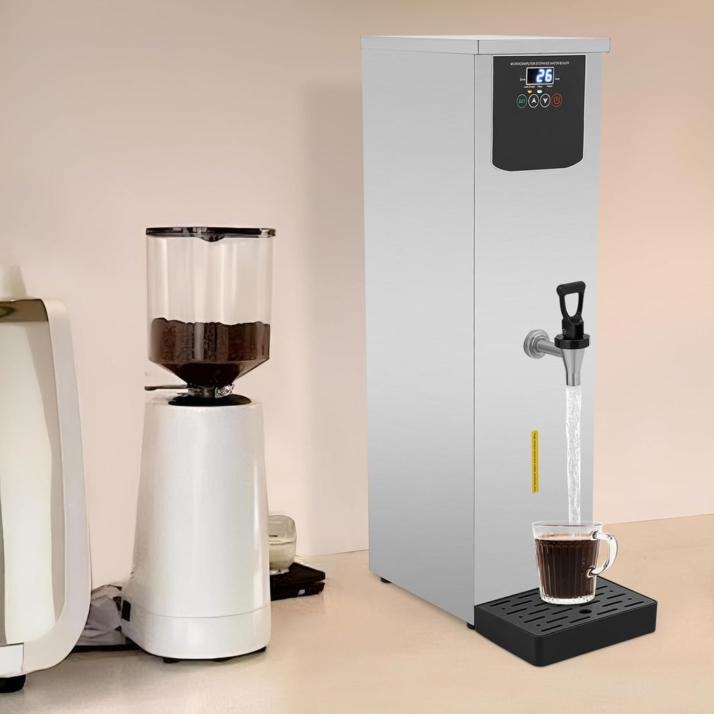 Commercial Hot Water Dispenser, 30L Hot Water Dispenser, 3000W Commercial Water Boiler Countertop with Panel, Fast Boiling for Office, Kitchen, Large Family & Instant Beverage Needs(Silver)