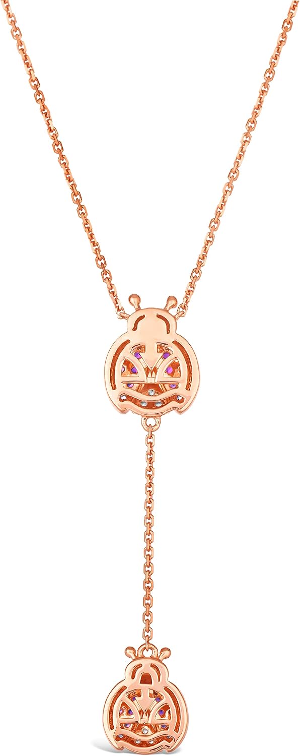 LE VIAN 3/4 Carat Ruby and Sapphire Ladybugs Pendant Necklace for Women In 14K Rose Gold 20 Inches Long With Lobster Claw Clasp