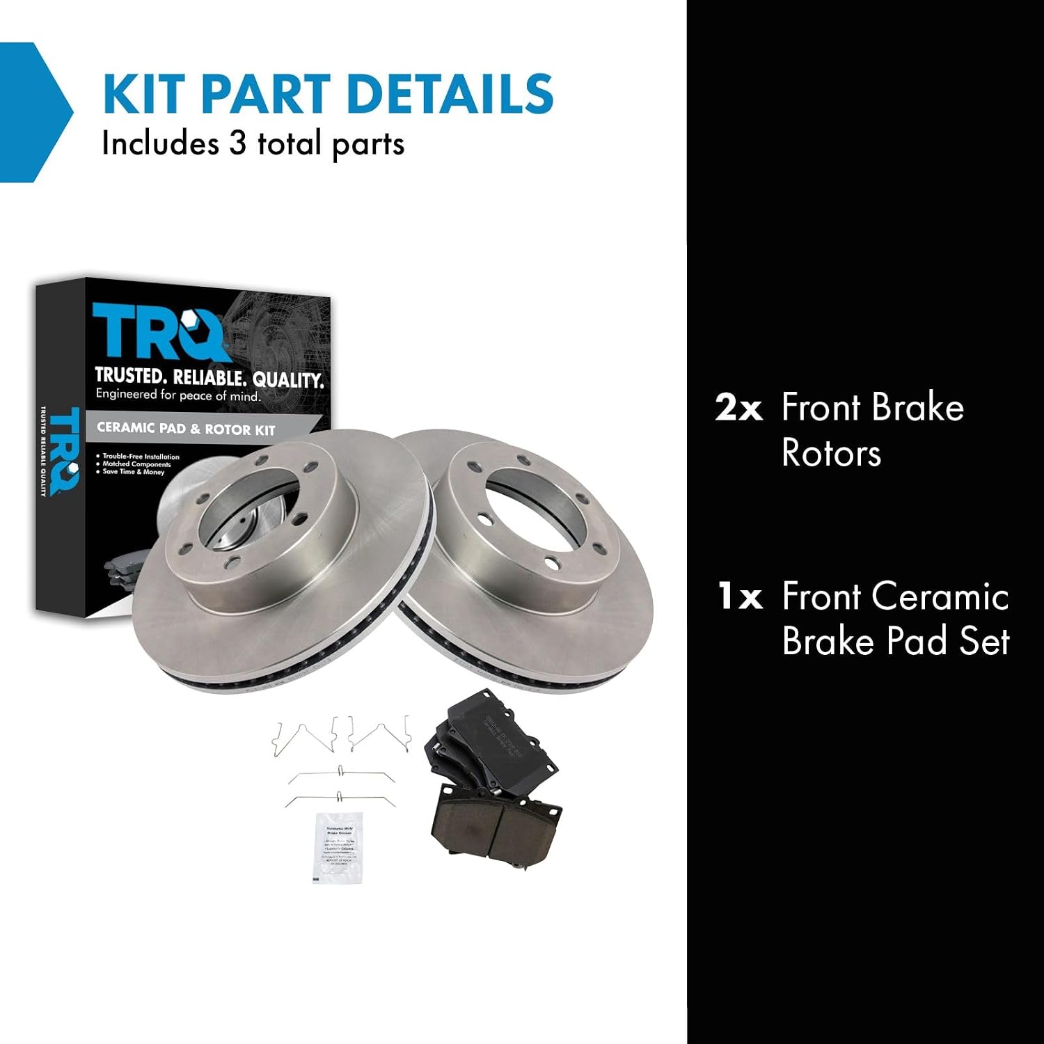 TRQ Front Ceramic Brake Pad and Rotor Set Compatible with 00-03 Toyota Tundra 01-03 Sequoia with 4.7 Inch Front Pad Length Models