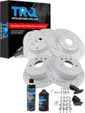 TRQ Front & Rear Brake Pad & Rotor Kit Performance Semi-Metallic Premium G-Coated Slotted X Drilled Compatible with 2013-2018 Lexus ES300h ES350 Toyota Avalon 2012-2017 Camry