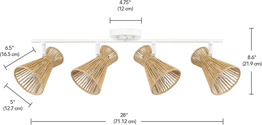 Globe Electric 64000050 28' 4-Light Track Lighting, Matte White, Natural Twine Shades, Ceiling Light, Pivot Shade, Kitchen Lights, 4 Bulb Track-Light
