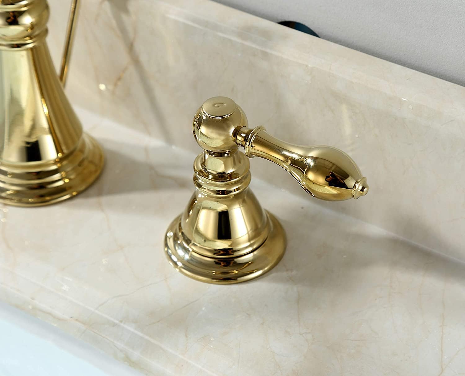 Gold Finish Bathroom Faucet 8 Inch Widespread Polished Brass,Two-Handle Sink Faucet 3 Hole with Brass Pop up Drain Assembly, F-8303-PB