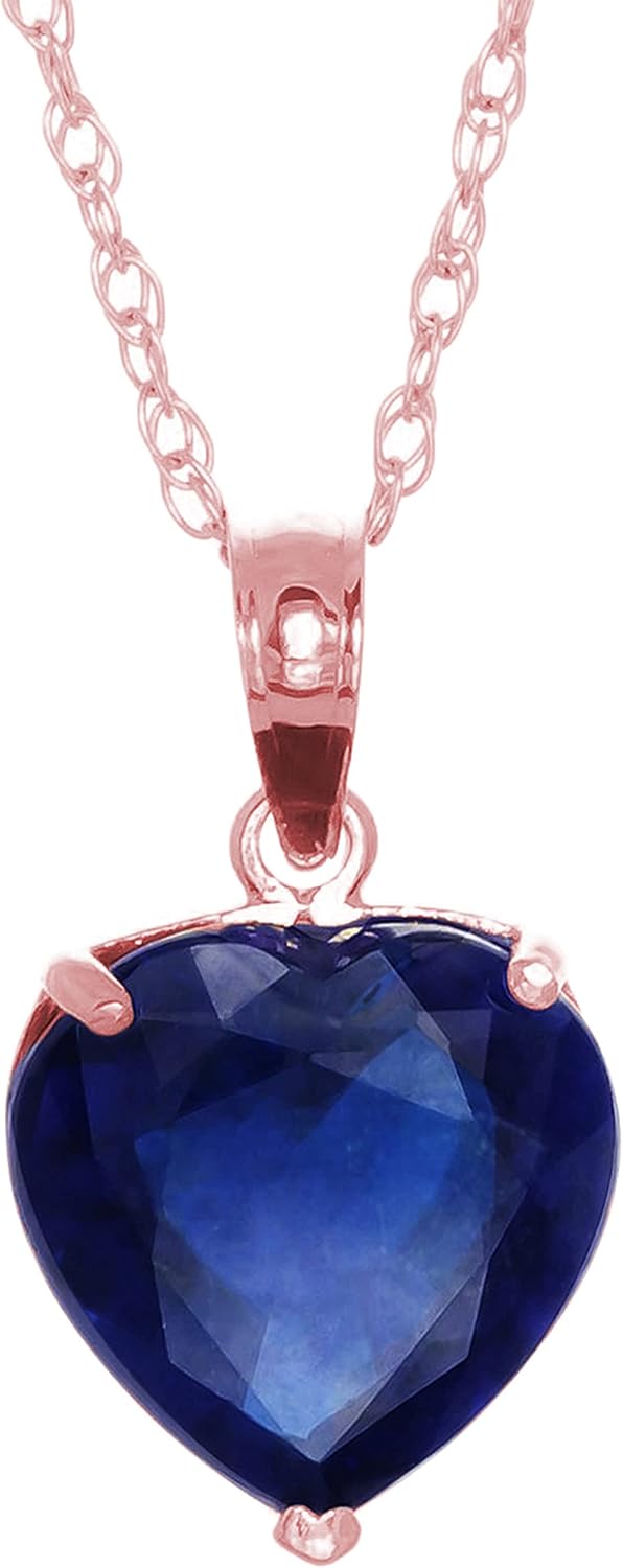 Galaxy Gold GG 4.3 Carat 14k Solid Gold Necklace with Natural Heart Shaped 10 mm Sapphire