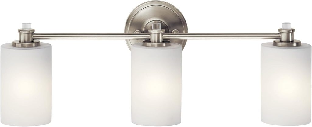 Kichler Joelson 24' 3 Light Vanity Light with Satin Etched Cased Opal and Clear Glass Accent Glass in Brushed Nickel