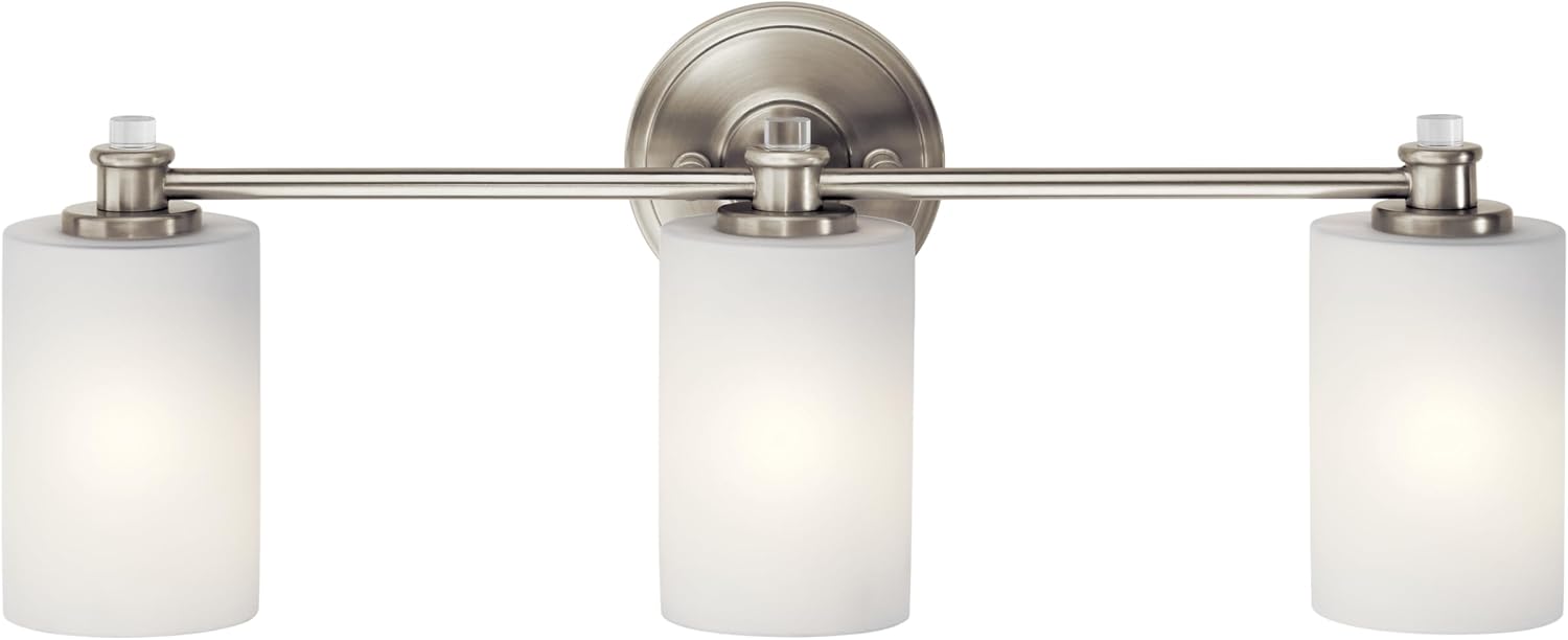 Kichler Joelson 24' 3 Light Vanity Light with Satin Etched Cased Opal and Clear Glass Accent Glass in Brushed Nickel