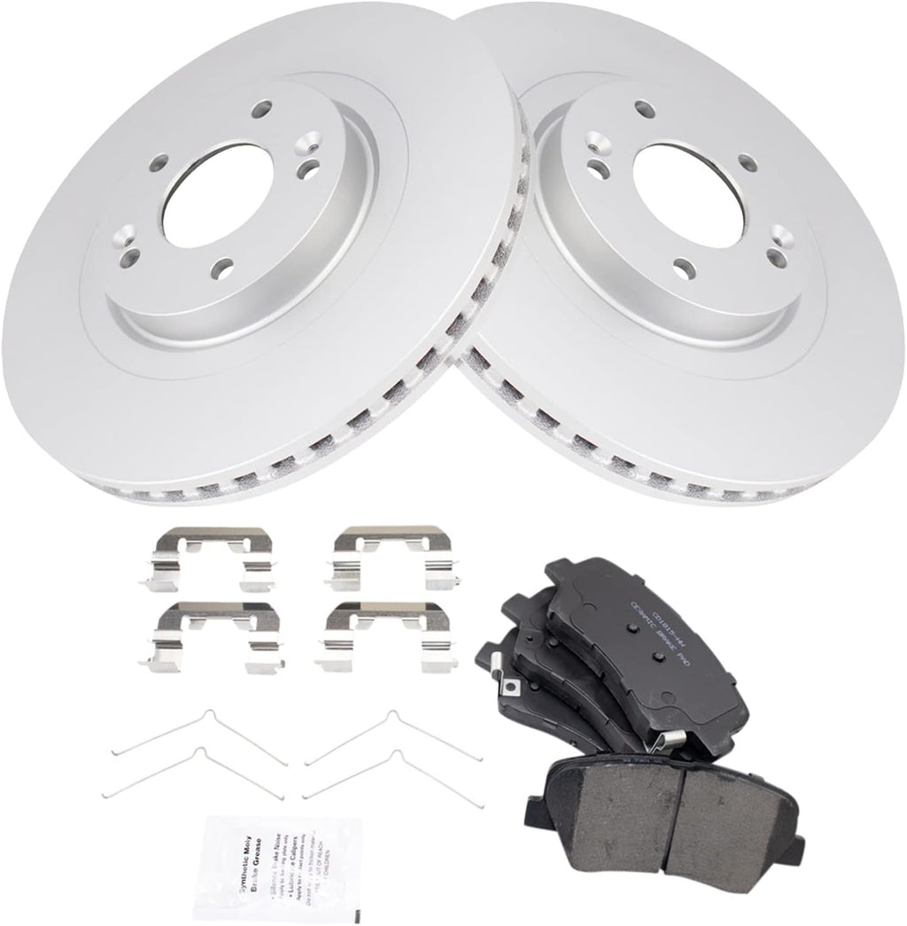 TRQ Front Brake Pad and Rotor Set Ceramic G Coated Vented Rotors Compatible with 2017-2018 Hyundai Santa Fe Sport 2016-2020 Kia Sorento