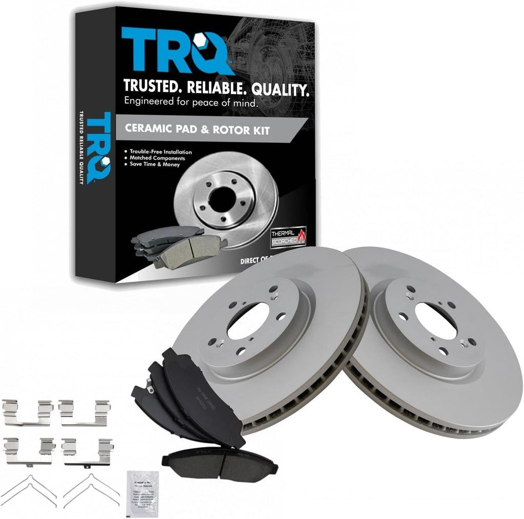 TRQ Front Brake Pad and Rotor Set Ceramic Vented Rotors Compatible with 2007-2013 Acura MDX 2014-2020 RLX 2010-2013 ZDX 2009-2015 Honda Pilot