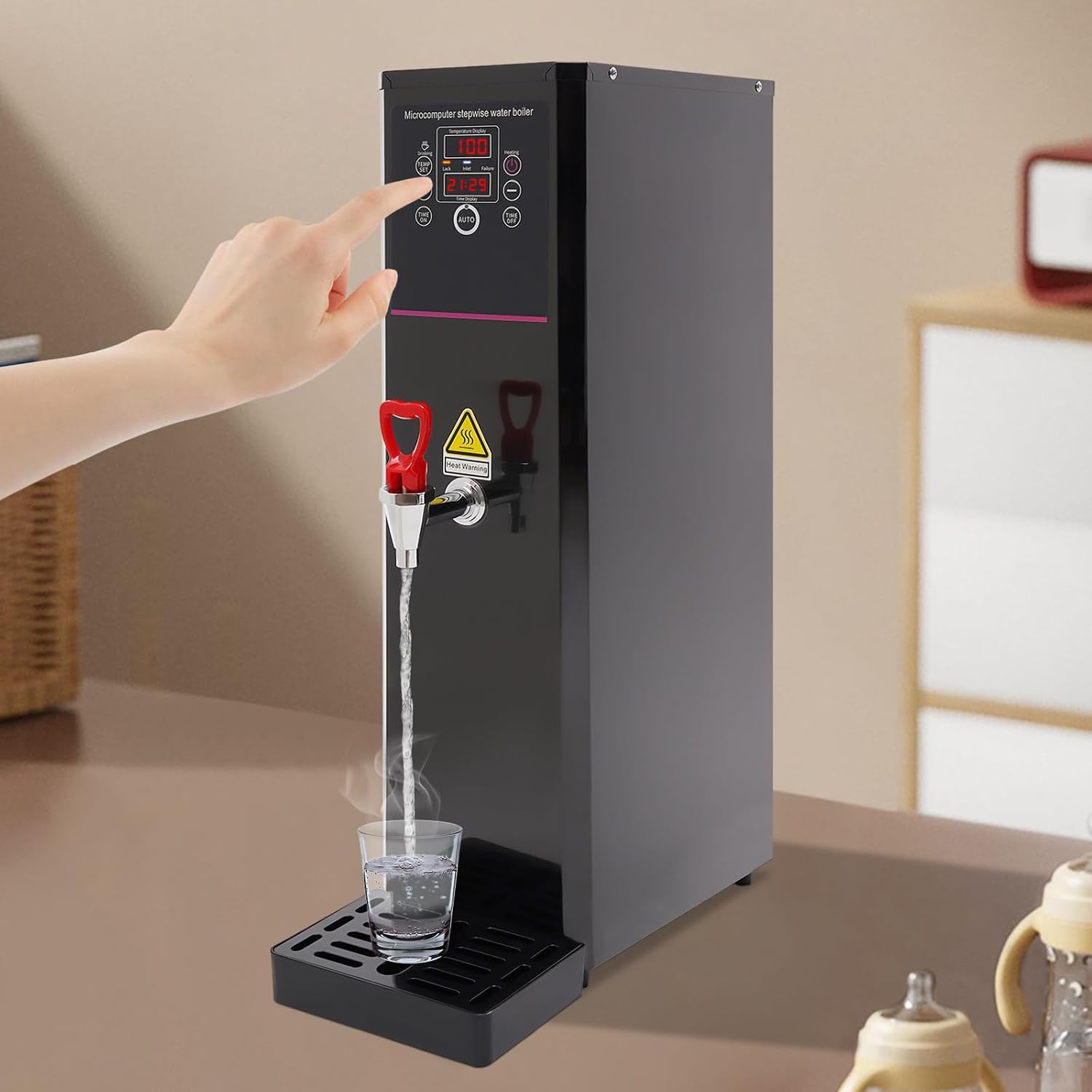 Step-Heating Commercial Hot Water Dispenser Countertop 3000W Fast Ready Water Boiler Machine Automatic 20L Water Boiler for Restaurant, Home, Office(20L,Black)
