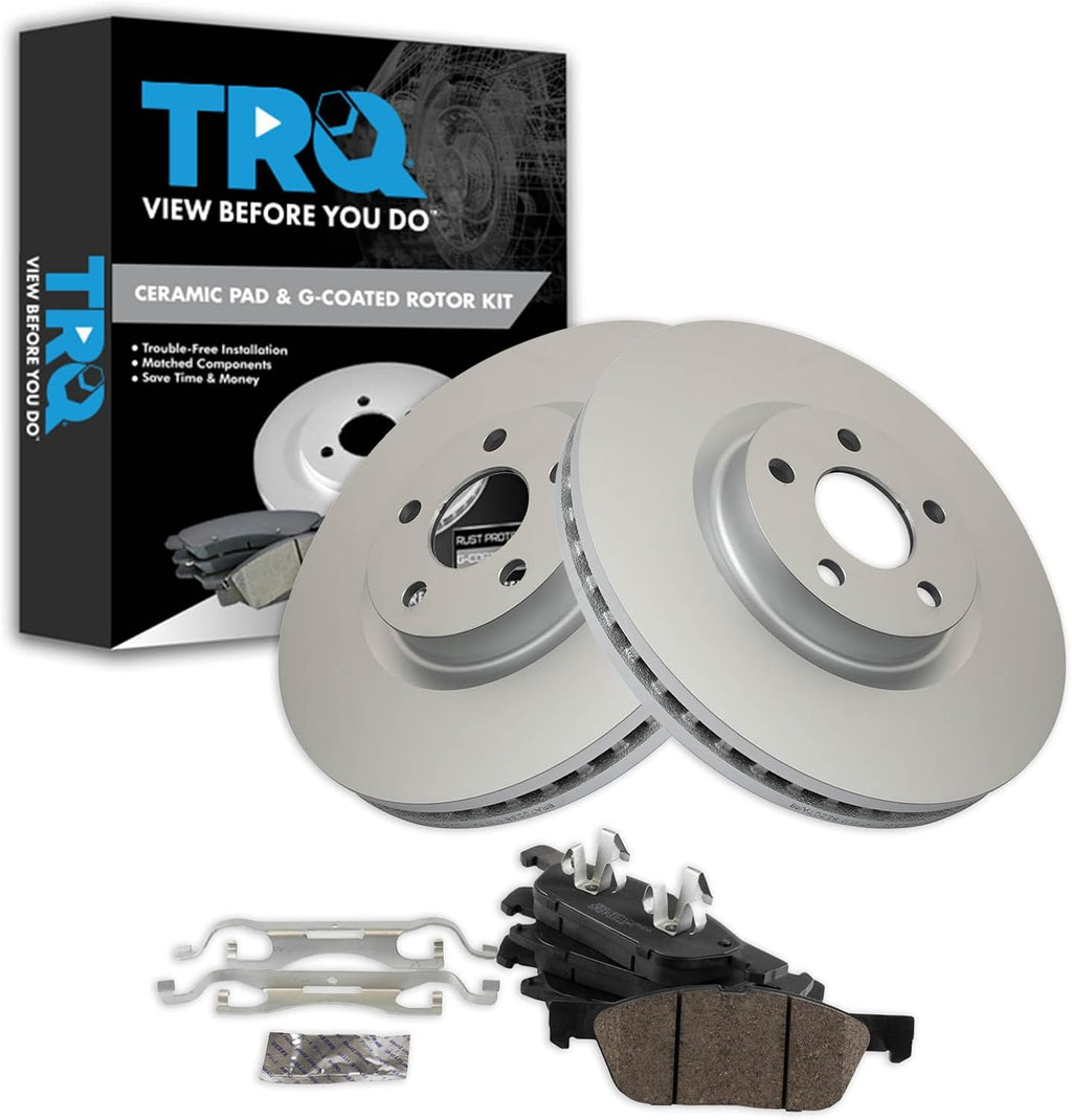 TRQ Front Brake Pad and Rotor Set Ceramic G Coated Rotors Compatible with 2015-2020 Ford Edge