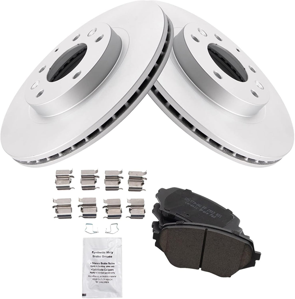 TRQ Front Ceramic Brake Pad and Rotor Set Coated Compatible with 2006-2015 Mazda MX-5 Miata