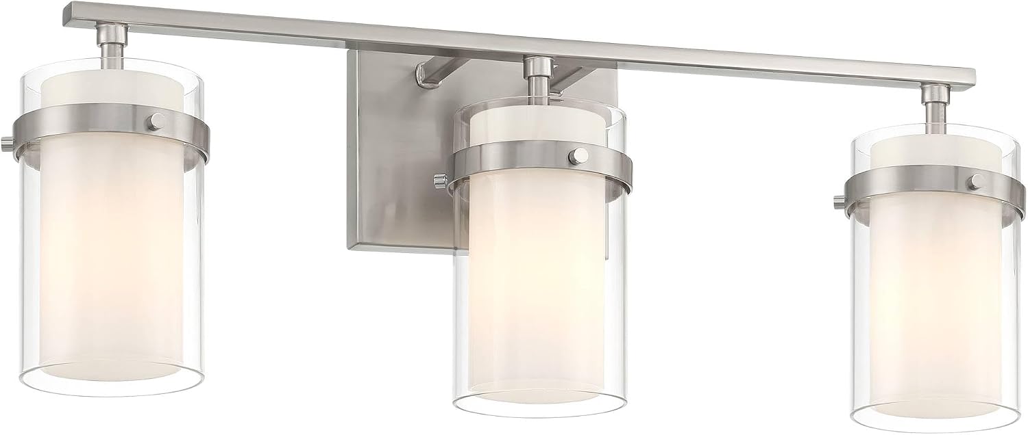 Possini Euro Design Kazran Modern Wall Light Brushed Nickel Slender Hardwire 21 1/4' 3-Light Fixture Frosted White Glass Shade for Bedroom Bathroom Bedside Vanity Living Room Mirror Hallway Dining