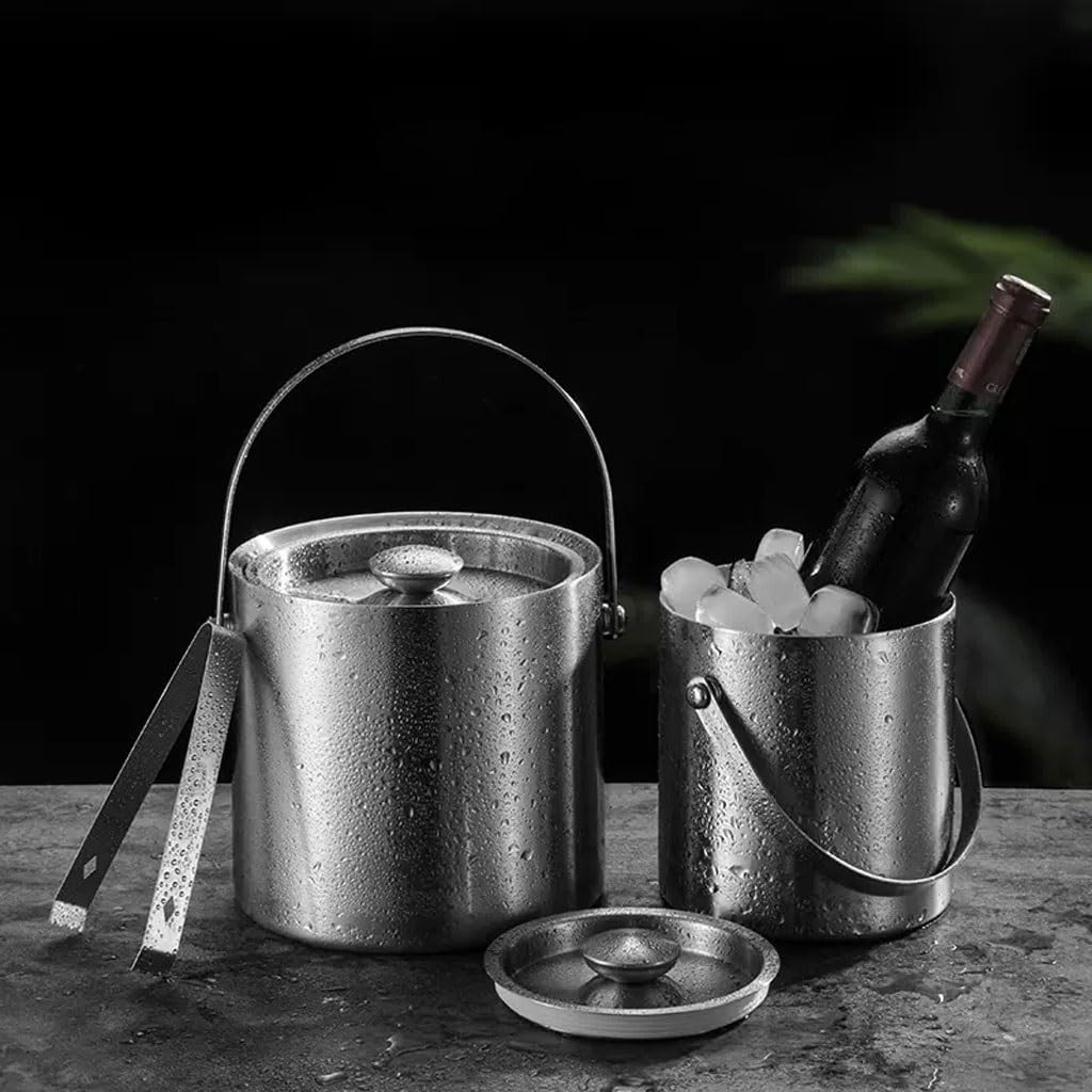 Ice Bucket Ice Bucket for Freezer Stainless Steel Ice Cube Barrel Cold Beer Barrel Double-layer Large-capacity Sealed Insulation Barrel Bar Commercial Champagne Barrel Ice Buckets Party Cooler Drink C