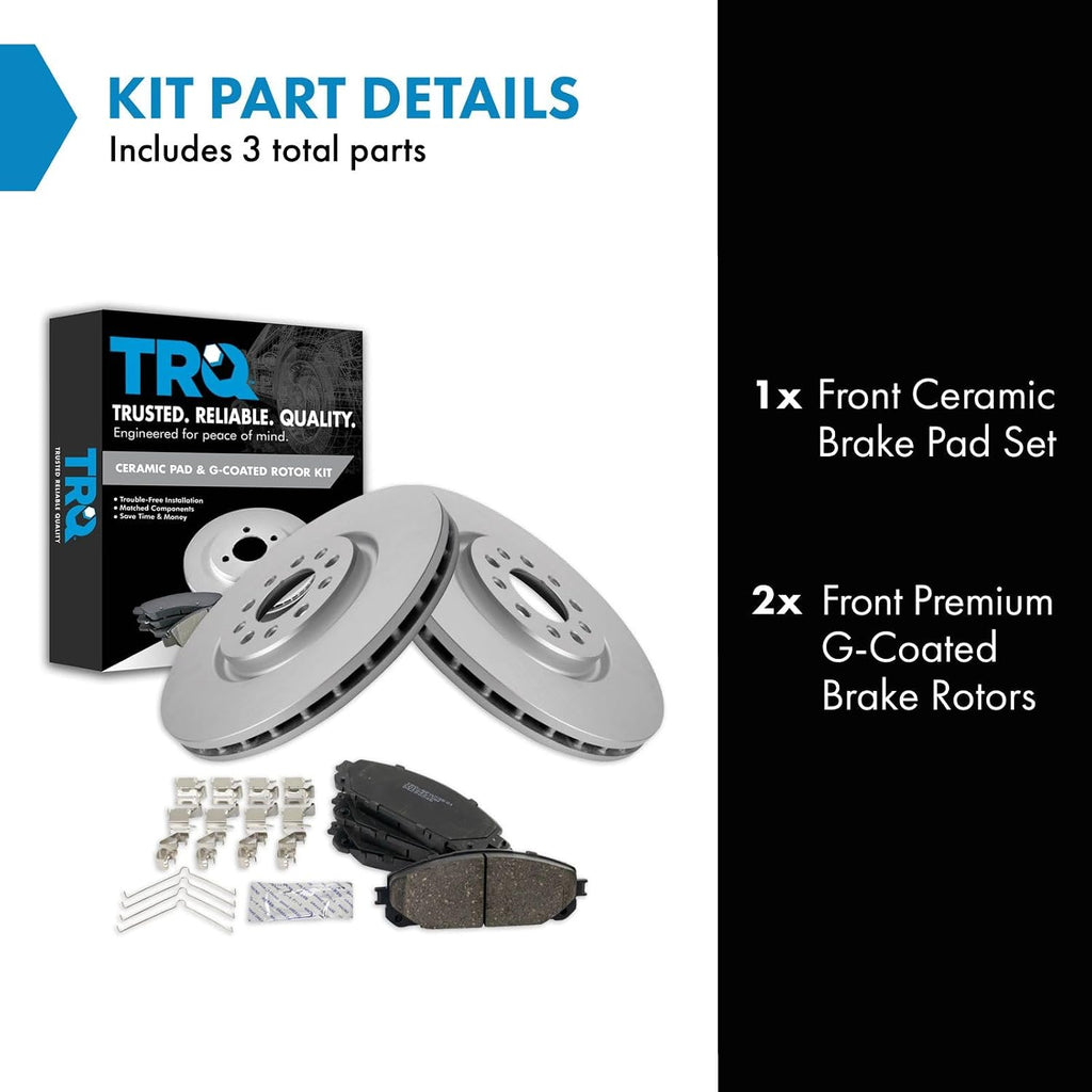 TRQ Front Ceramic Brake Pad and Rotor Set Coated Compatible with 2016-2021 Jeep Cherokee with 330 mm Diameter Front Rotors with Dual Piston Calipers