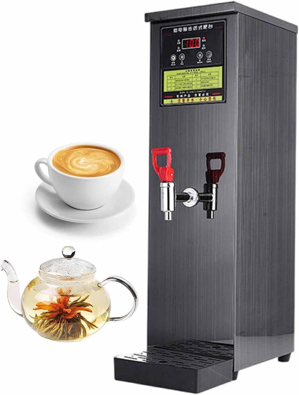 Water Boiler, Electric Commercial Hot Water Dispenser with Drip Tray, Stepping Type Boiling Water Machine, with Digital Temperature Display and Timer, for Coffee, Tea,Black