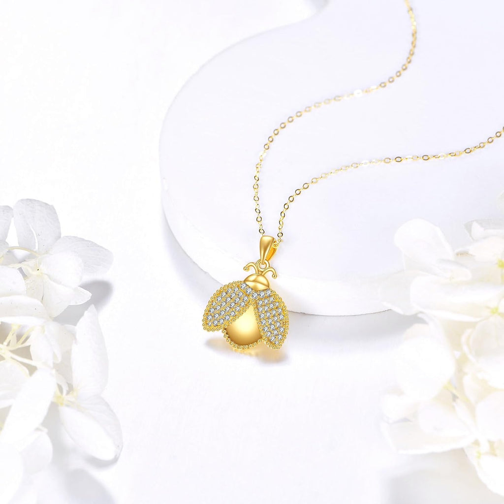 DOVRAN Real Solid Gold Birthstone Butterfly/Dragonfly/Bee/Hummingbird Necklace for Women Yellow Gold Animal Pendant for Christmas Dainty Jewelry Birthday Gifts for Mom Wife