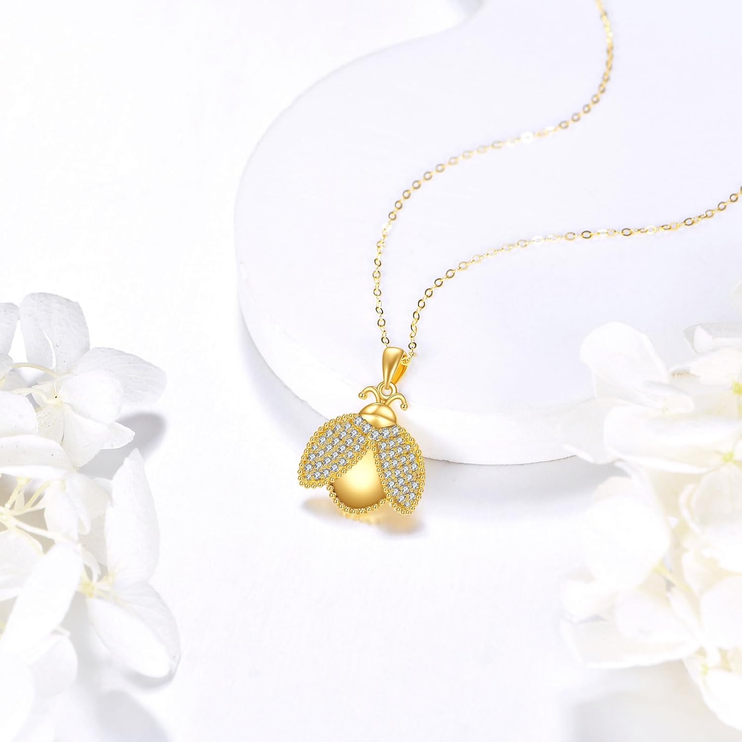 DOVRAN Real Solid Gold Birthstone Butterfly/Dragonfly/Bee/Hummingbird Necklace for Women Yellow Gold Animal Pendant for Christmas Dainty Jewelry Birthday Gifts for Mom Wife