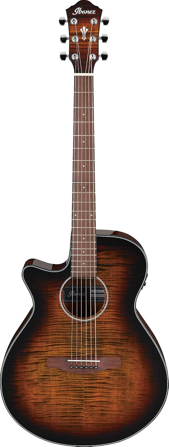 Ibanez AEG70L Left-Handed Acoustic-Electric Guitar - Tiger Burst High Gloss Bundle with Case, Strap, D'Addario Strings, Picks, Austin Bazaar Instructional DVD, and Polishing Cloth