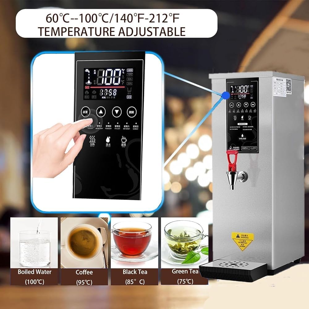 Commercial Water Boiler Hot Water Dispenser Electric Warmer Hot Water Machine, 25L/60L per Hour, Stainless Steel, Large Capacity, 3000W Fast Heating for Restaurant, Hotel, Office(Color:Black)