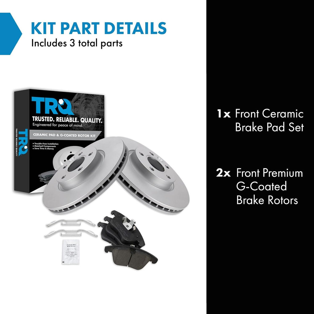 TRQ Front Brake Pad and Rotor Set Ceramic Coated Rotors Compatible with 2012-2015 Land Rover Range Rover Evoque 2008-2018 Volvo S60 V60 2007-2016 S80 2008-2016 V70 XC70
