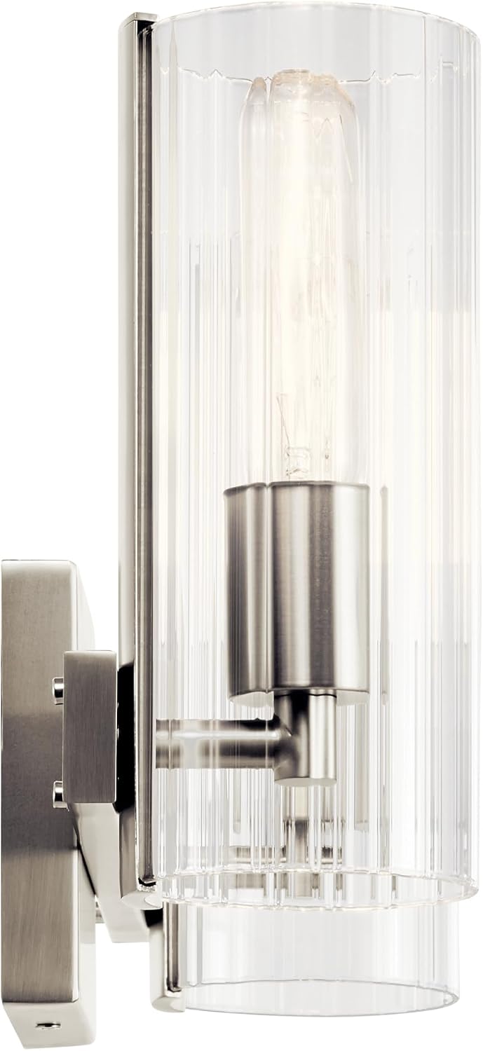 Kichler Jemsa 2-Light Bathroom Vanity Light Fixture with Clear Fluted Glass in Brushed Nickel for Modern Bathroom or Powder Room Over Mirror (9.75' x 13.75'), 55167NI