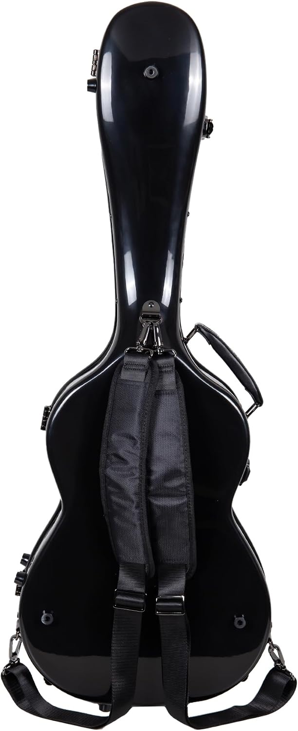 Crossrock Fiberglass Guitar Case for Cordoba Smaller Body Torres | Also Fits 1953 Gibson 3/4 Archtop & 1907 Parlor Guitar | TSA Lock, Backpack Straps, Accessory Compartment - Black (CRF2020CTBK)