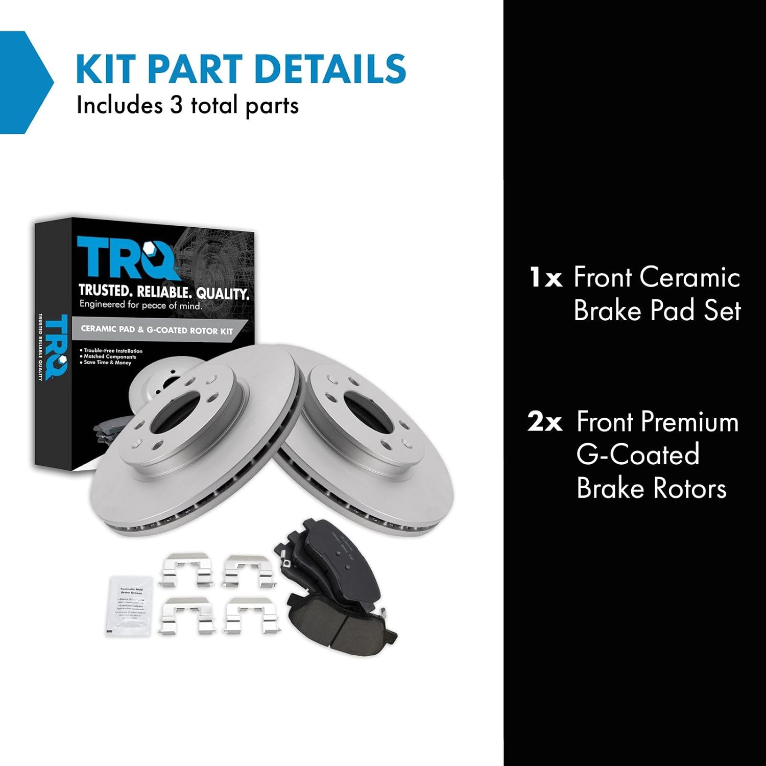 TRQ Front Ceramic Brake Pad and Rotor Set Coated Compatible with 2012-17 Hyundai Accent 12-16 Kia Rio EX LX 2017 Kia Rio with 256 mm Diameter Front Rotors