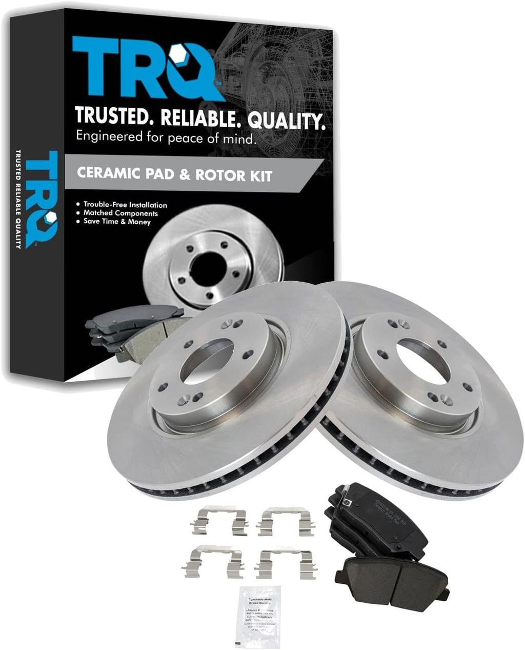 TRQ Front Brake Pad and Rotor Set Ceramic Vented Rotors Compatible with 2012-2014 Hyundai Azera
