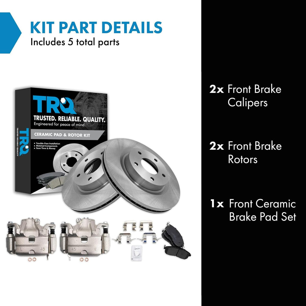 TRQ Front Brake Pad and Rotor Set Ceramic Vented Rotors Calipers Compatible with 2010-2013 Nissan Altima