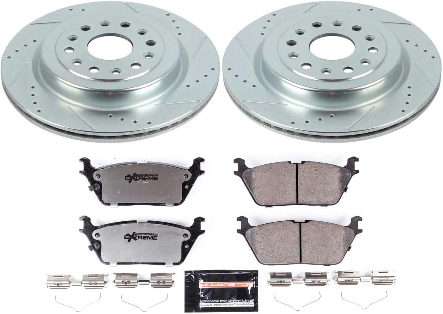 PowerStop Rear Brake Kit For Ram 1500 2019-25 - Truck & Tow Carbon Fiber Ceramic Brake Pads + Drilled & Slotted Rotors Upgrade, K8184-36