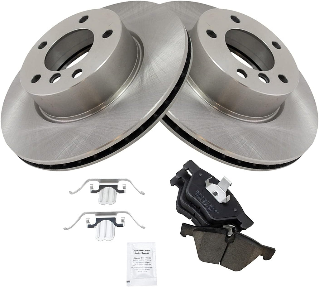 TRQ Front Brake Pad and Rotor Set Ceramic Vented Rotors Compatible with 2008-2013 BMW 128i 2006 325i 325xi 2007 328i 328xi
