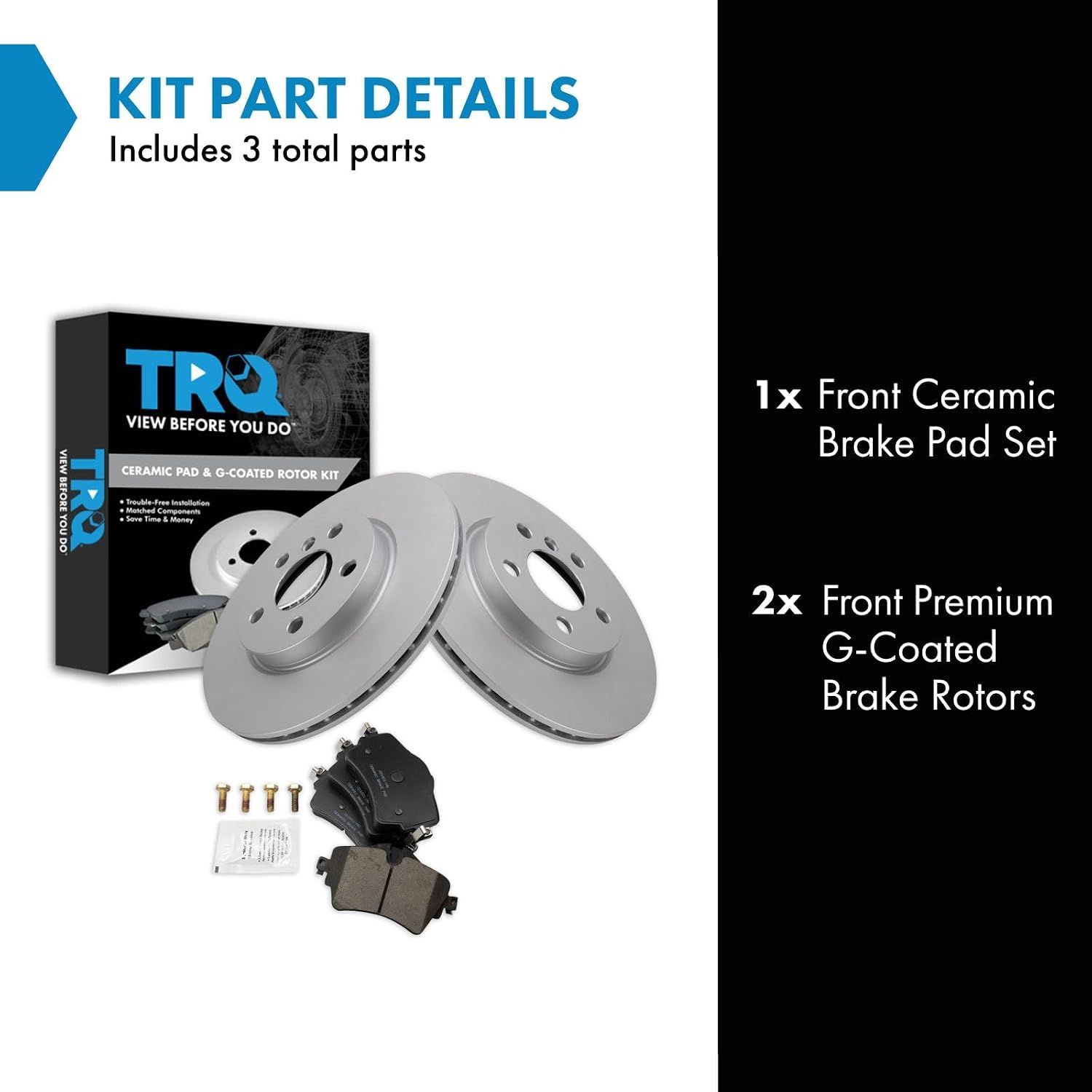 TRQ Front Brake Pad and Rotor Set Ceramic G Coated Vented Rotors Compatible with 2014-2019 Mini Cooper 2016-2018 Cooper Clubman