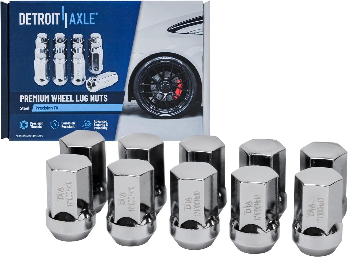 Detroit Axle - Front Brake Kit Wheel Lug Nuts for 2006 2007 2008 2009 Dodge Ram 1500 [5 Lugs], Drilled Slotted Brake Rotors Brakes Pads Wheel Lug Nuts Replacement